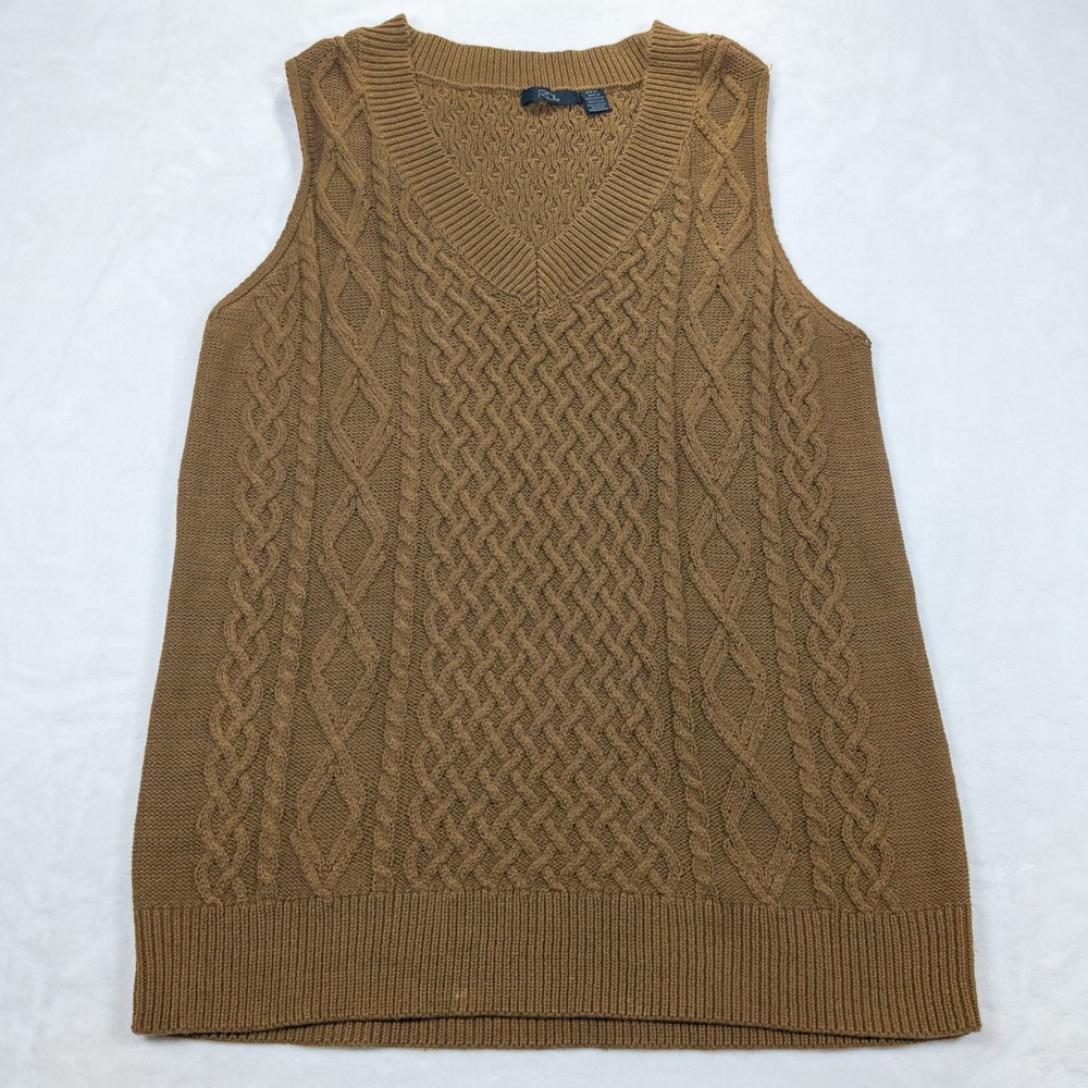 RDI Cable Knit Sweater Vest Women S Brown V-Neck Pullover Fisherman Preppy